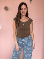 mocha cut boat neck tee