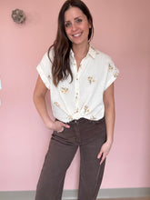 Load image into Gallery viewer, floral embroidered cotton button down