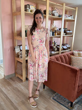 Load image into Gallery viewer, peach mesh floral fit + flare dress