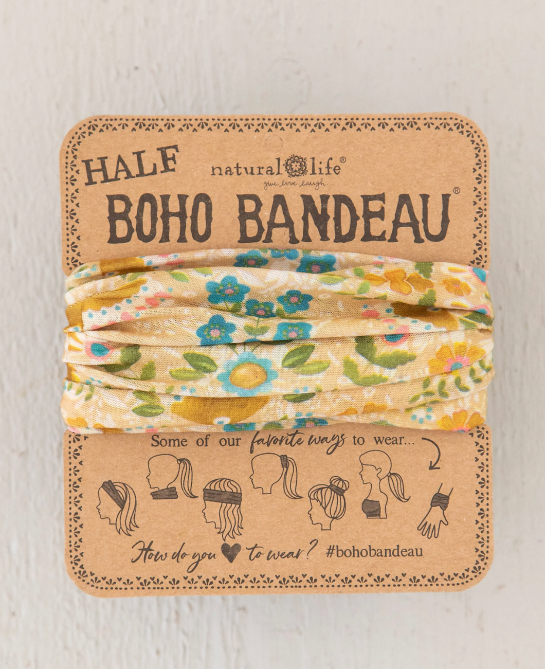 natural life half boho bandeau - gold floral