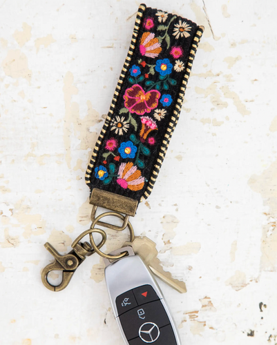 natural life embroidered key chain - black