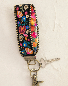 natural life embroidered key chain - black