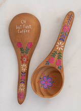 Load image into Gallery viewer, natural life wooden coffee scoop - but first coffee