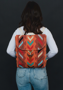 orange multi woven backpack