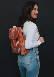 orange multi woven backpack