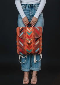 orange multi woven backpack