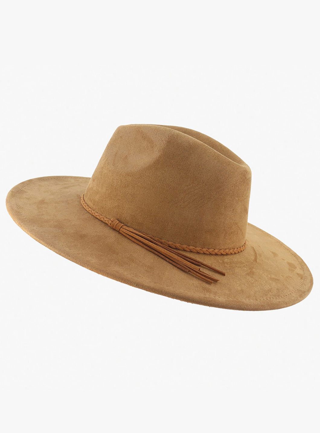 camel faux suede wide brim fedora