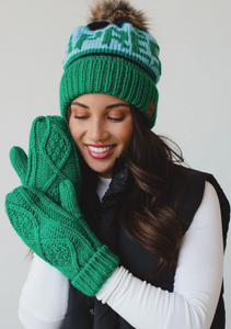 kelly green cable mittens