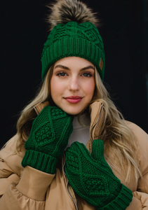 classic green cable mittens