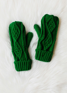 classic green cable mittens