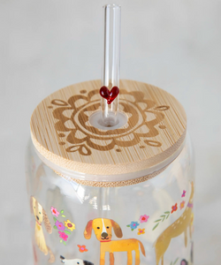 natural life dog glass tumbler with lid + straw