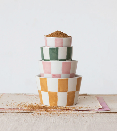 hand-painted checkered nesting bowls | set of 4