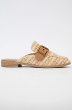 Load image into Gallery viewer, raffia slip-on mule with leather contrast buckle