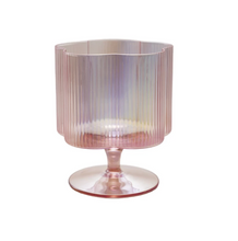 Load image into Gallery viewer, iridescent pink hand-blown pleated flower shaped wine glass