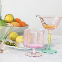 Load image into Gallery viewer, iridescent pink hand-blown pleated flower shaped wine glass
