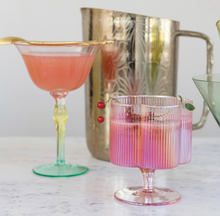 Load image into Gallery viewer, iridescent pink hand-blown pleated flower shaped wine glass