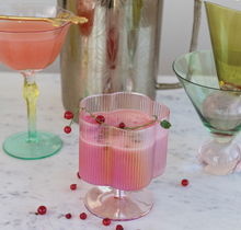 Load image into Gallery viewer, iridescent pink hand-blown pleated flower shaped wine glass