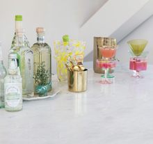 Load image into Gallery viewer, iridescent pink hand-blown pleated flower shaped coupe glass
