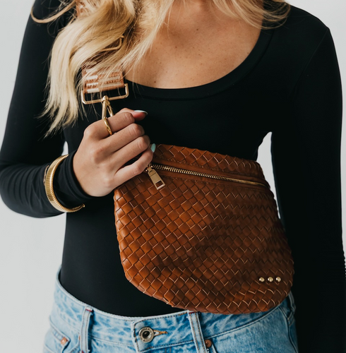 whiskey brown woven bum bag