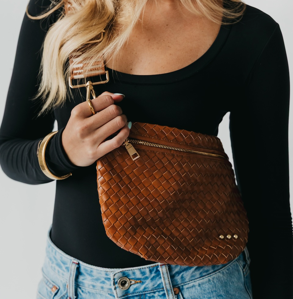 whiskey brown woven bum bag