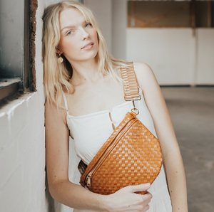 whiskey brown woven bum bag
