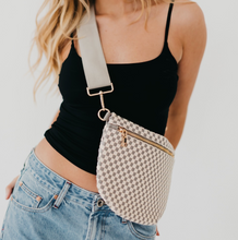 Load image into Gallery viewer, grey + white checkered woven bum bag