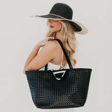 Load image into Gallery viewer, black woven organizer tote