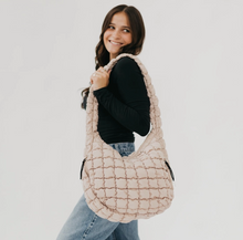 Load image into Gallery viewer, cream quilted hobo bag