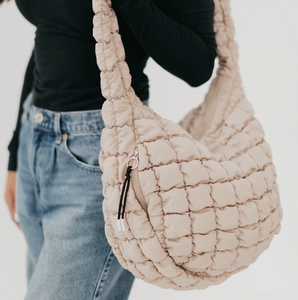 cream quilted hobo bag