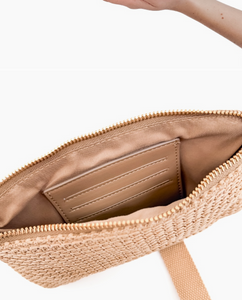 tan raffia woven wallet wristlet clutch