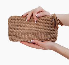Load image into Gallery viewer, tan raffia woven wallet wristlet clutch