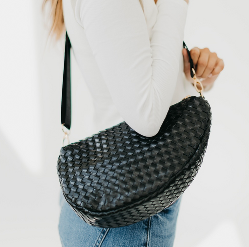 black woven saddle bag
