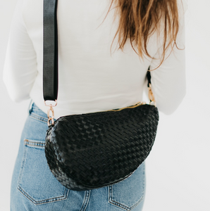 black woven saddle bag