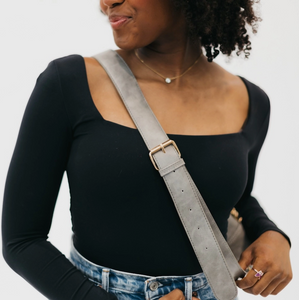 grey woven sling bag