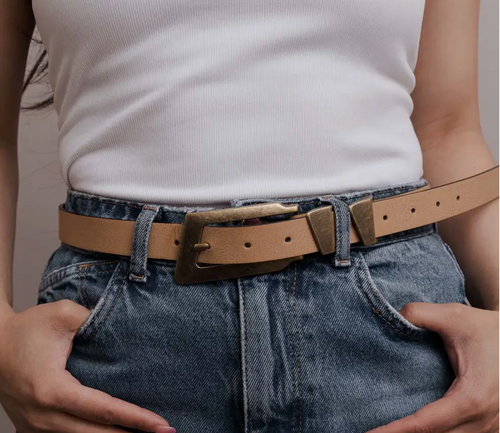 beige rectangular buckle belt