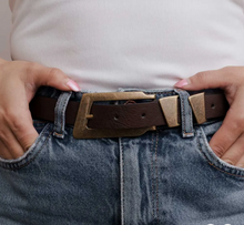 Load image into Gallery viewer, espresso rectangular buckle belt
