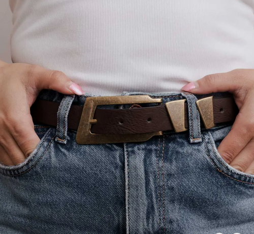 espresso rectangular buckle belt