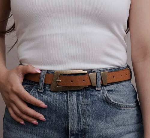 cognac rectangular buckle belt