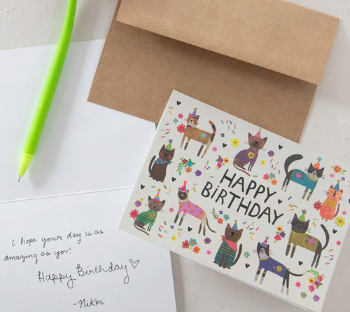 natural life happy birthday cat card