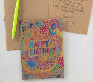 natural life happy birthday floral doodle card