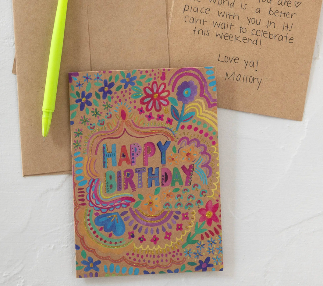 natural life happy birthday floral doodle card