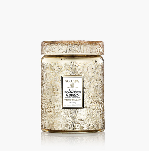 voluspa gilt pomander & hinoki large jar candle