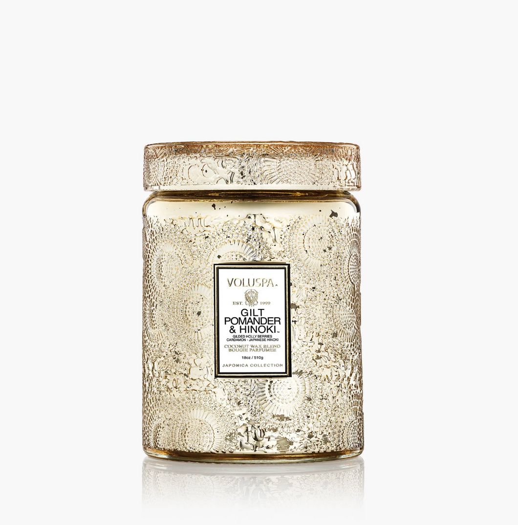 voluspa gilt pomander & hinoki large jar candle