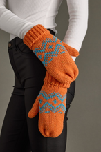 Load image into Gallery viewer, bright orange + blue mittens