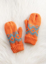 Load image into Gallery viewer, bright orange + blue mittens
