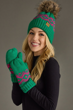 Load image into Gallery viewer, bright green + pink mittens