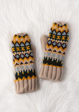 Load image into Gallery viewer, taupe, brown + green mittens