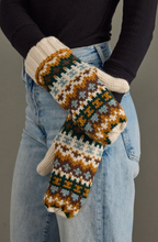 Load image into Gallery viewer, cream, mustard, blue + green mittens