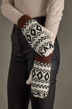 Load image into Gallery viewer, ivory, black + brown nordic mittens
