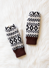 Load image into Gallery viewer, ivory, black + brown nordic mittens